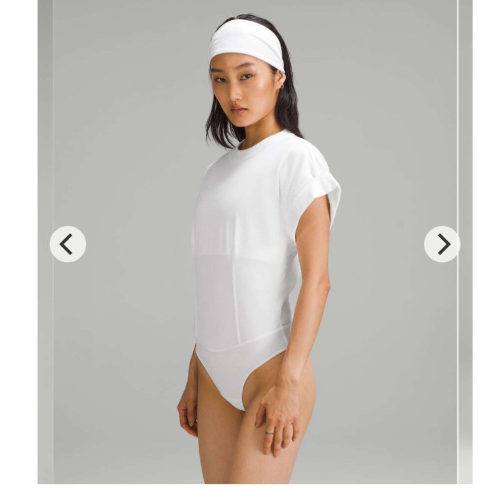Lululemon Heavyweight Cotton T-Shirt Bodysuit-White, Cut Out Back, Short Sleeve